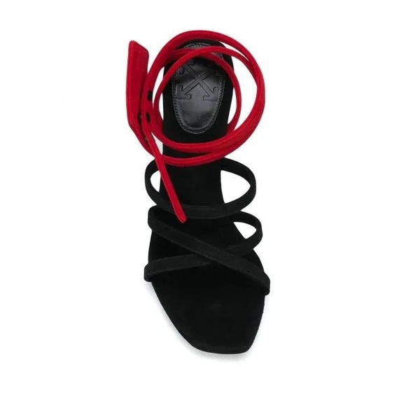Off-White ZipTie Ankle Strap Heels Black/Red - Picture 3 of 4